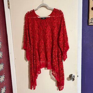 Red lace tunic top